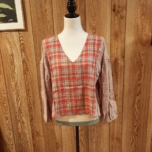 🥀NWT/NWOT Promesa V-Neck Plaid Frayed Blouse (S)🥀